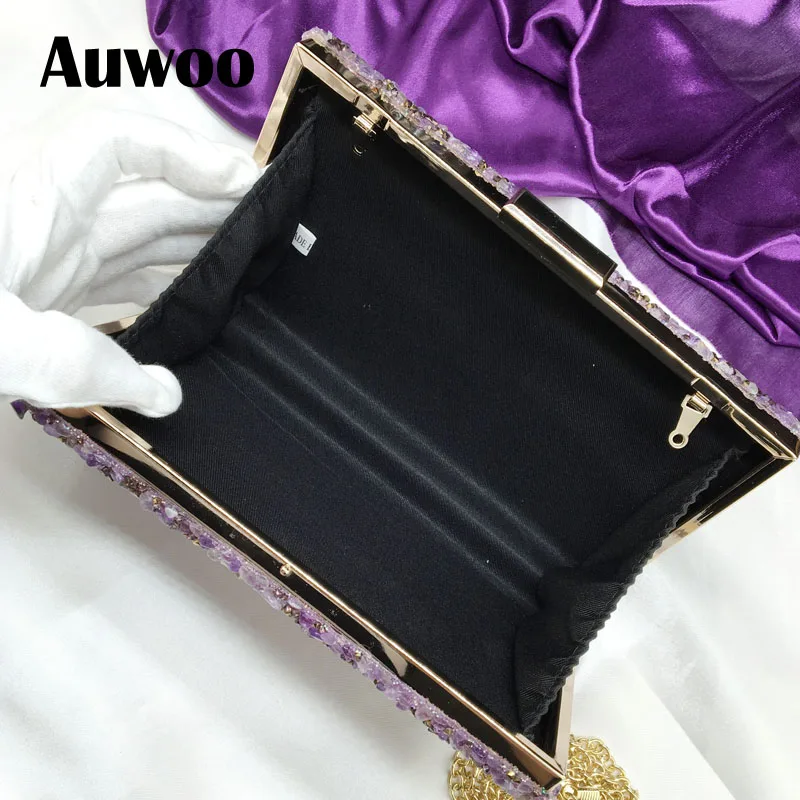 LAUWOO Purple Stone Women Elegant Evening Bags Lady Diamond Banquet Bag Minaudiere Female Wedding Party Clutch | Багаж и сумки