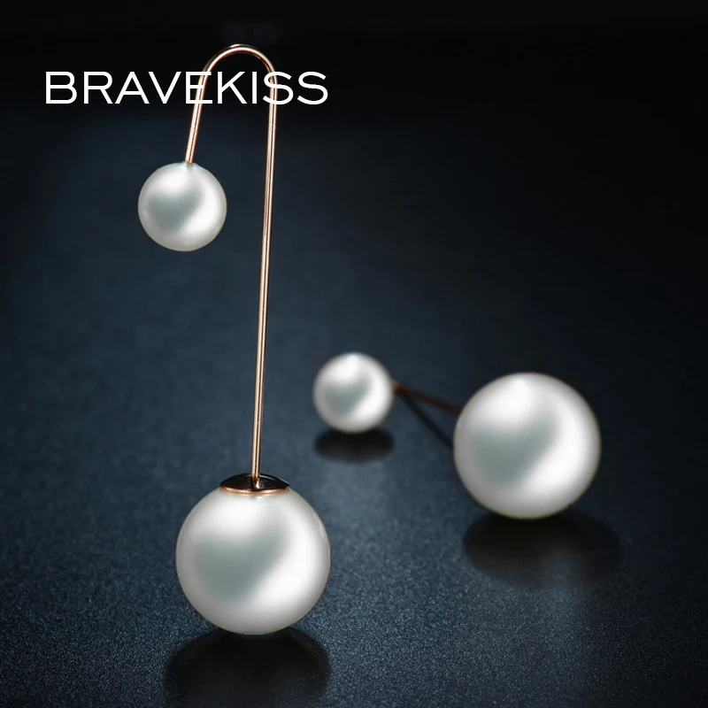 Серьги BRAVEKISS с искусственным жемчугом двусторонние серьги для женщин пусеты