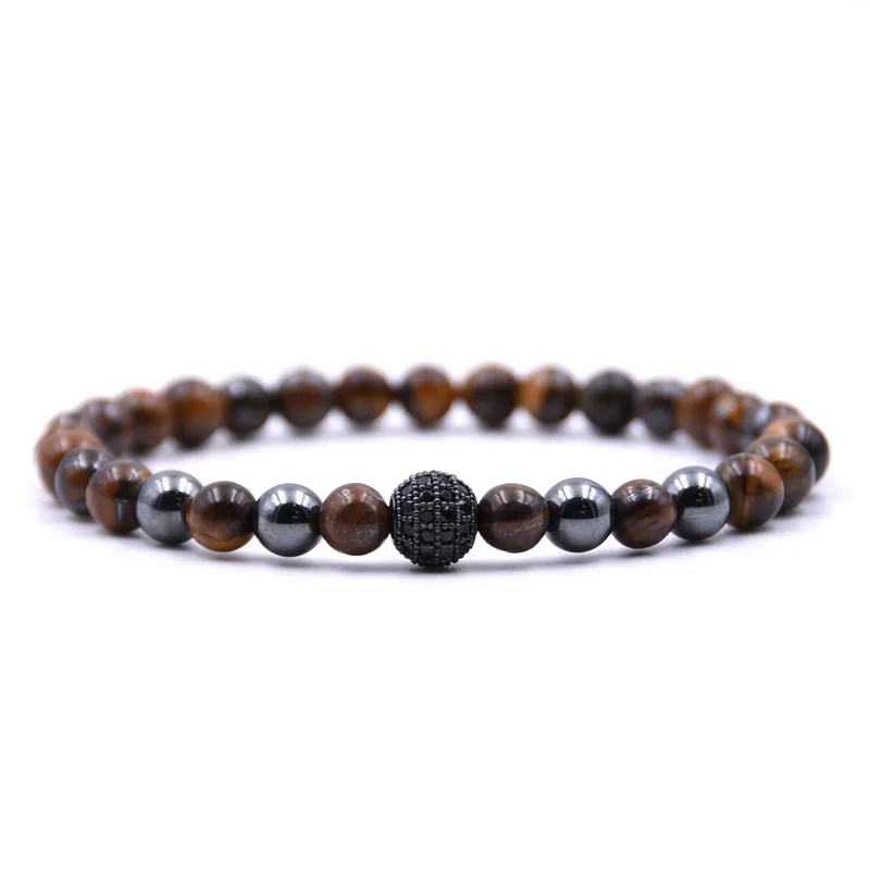 2Pcs/Set Micro mosaic 8mm black ball Bracelet 6mm Natural Stone 5 colors collocation Beaded Bracelets for Men Women Classic | Украшения и