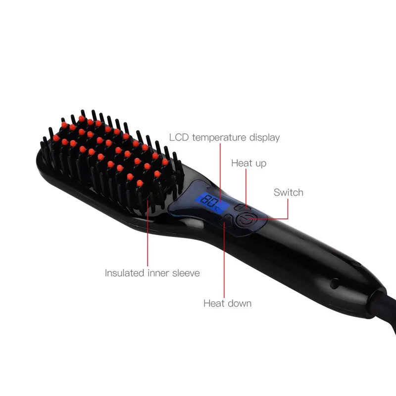 

Ceramic Ionic Electric Hair Brush Straightening Iron LCD Display Fast Hair Straightener Comb Temperature Control Heating Brushes
