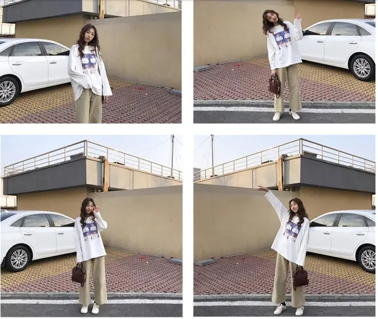 YouGeMan футболка Femme осень женские с длинным рукавом базовые Топы Корейский Ulzzang Harajuku мультфильм свободные белые футболки