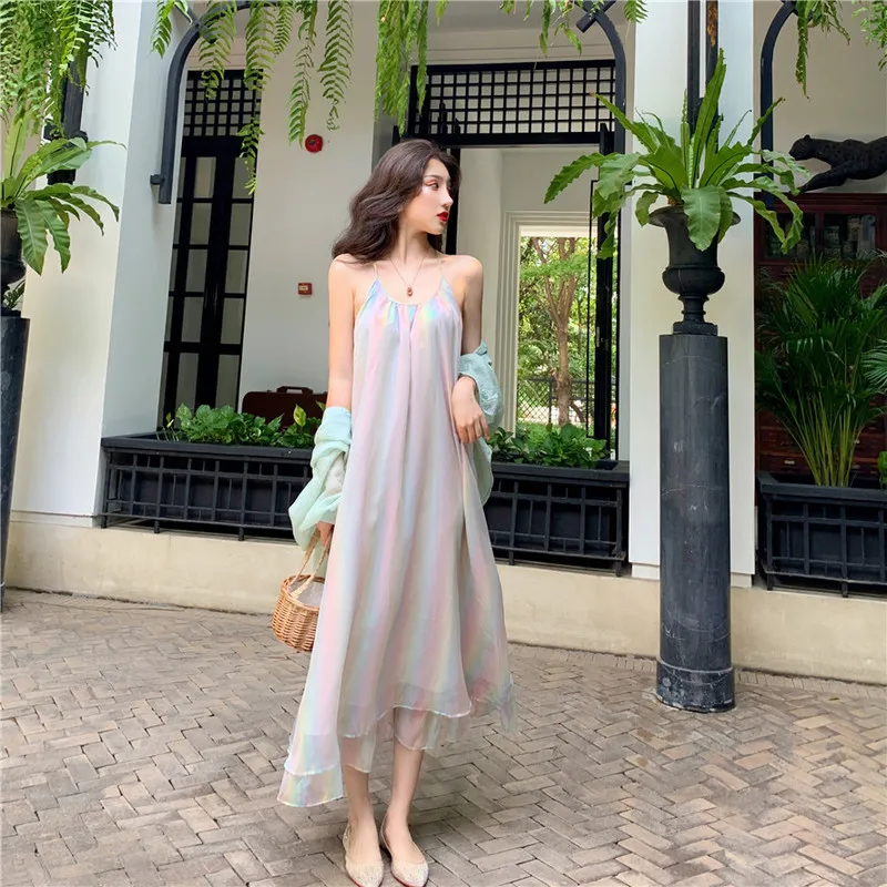 Яркое платье в стиле Харадзюку сексуальное блестящее женское свободное без