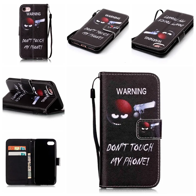 Кожаный чехол с мультяшным принтом Магнитный подставкой и отделением для карт