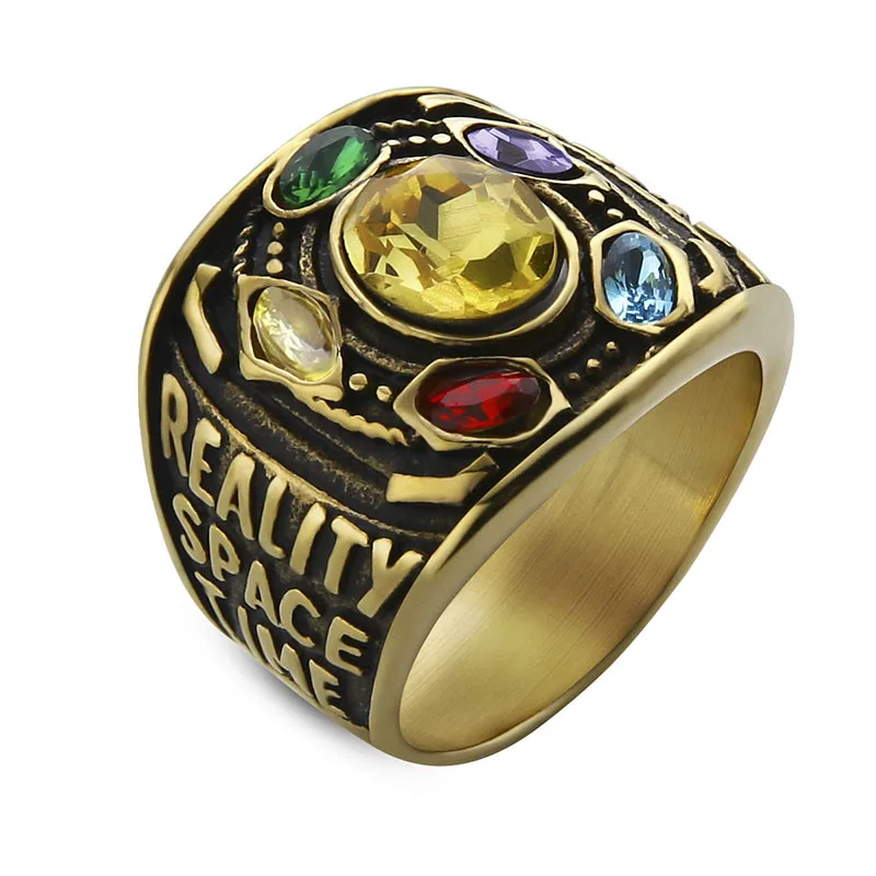 Men's Marvel Avengers thanos Ring Silver Infinite Power Gauntlet Crystal Ring for Men Stainless Steel Power Superhero Rings Man - Цвет основного камня: Gold