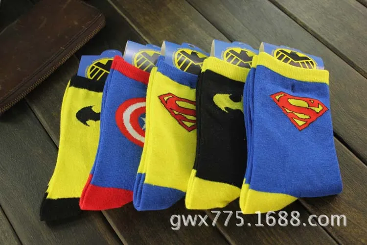 New Marvel Comics Heroes General Socks Cartoon Iron Man Captain America High Temperature Stitching Pattern Casual Men's Socks