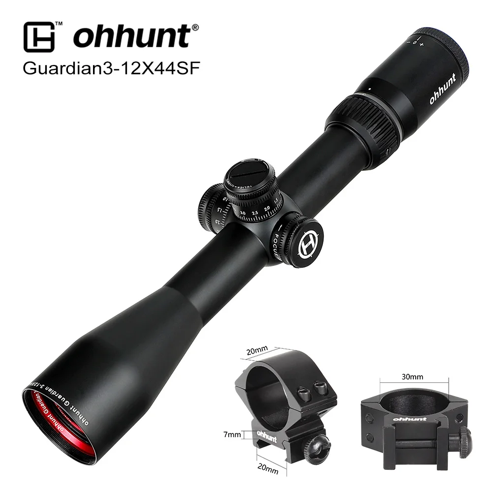 Picatinny-Low-Rings ohhunt Guardian 3-12X44 SF Тактический прицел 1/2 Половина Mil Dot Сетка Оптический прицел с Боковой параллакс Турель Блокировка Сброс зрение - Color: Picatinny-Low-Rings