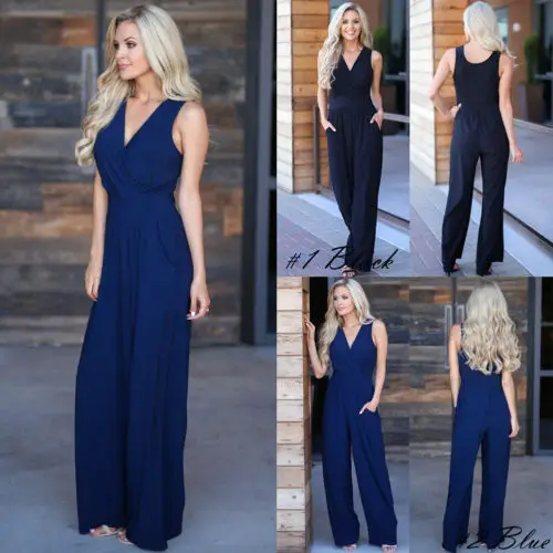 Модный женский комбинезон без рукавов с v образным вырезом длинный для вечеринок