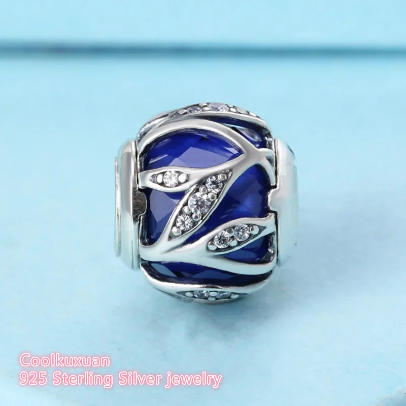 Winter Original 925 Sterling Silver Nature's Radiance Charm Royal Blue Crystal &amp Clear CZ Fit Pandora Charms Bracelet Diy | Украшения
