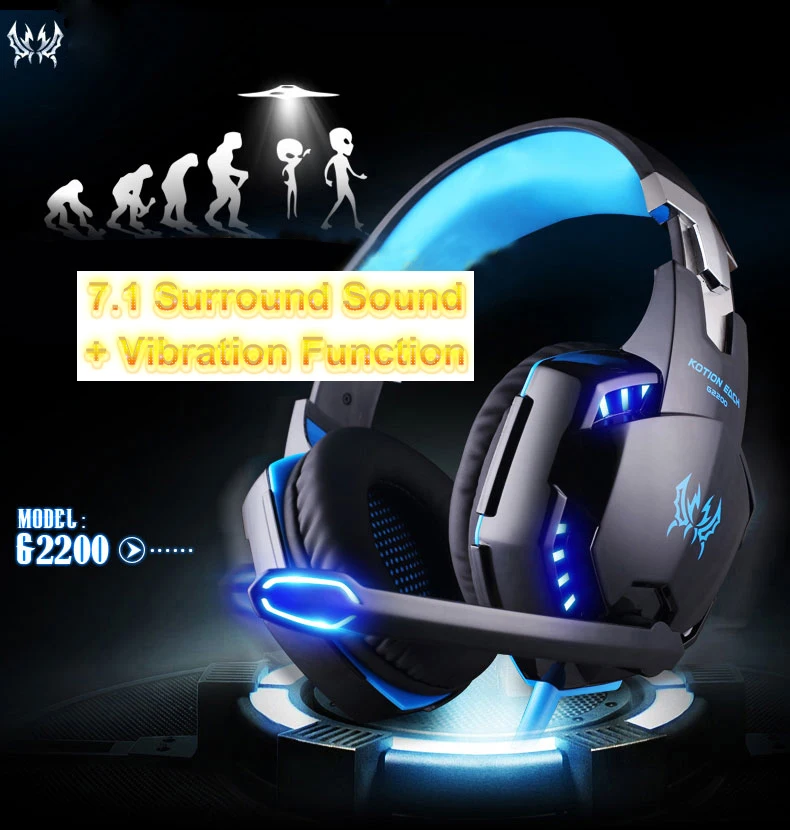 KOTION EACH G2200 USB 7,1, объемный звук, вибрационные Игровые наушники, компьютерная гарнитура, наушники, повязка на голову с микрофоном, светодиодный светильник