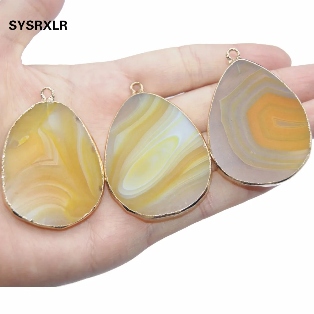 Wholesale 1 Pcs Irregular Natural Agates Golden-Plated Yellow Color Stone Pendant DIY Fit Necklace Earring Or Jewelry Making | Украшения и