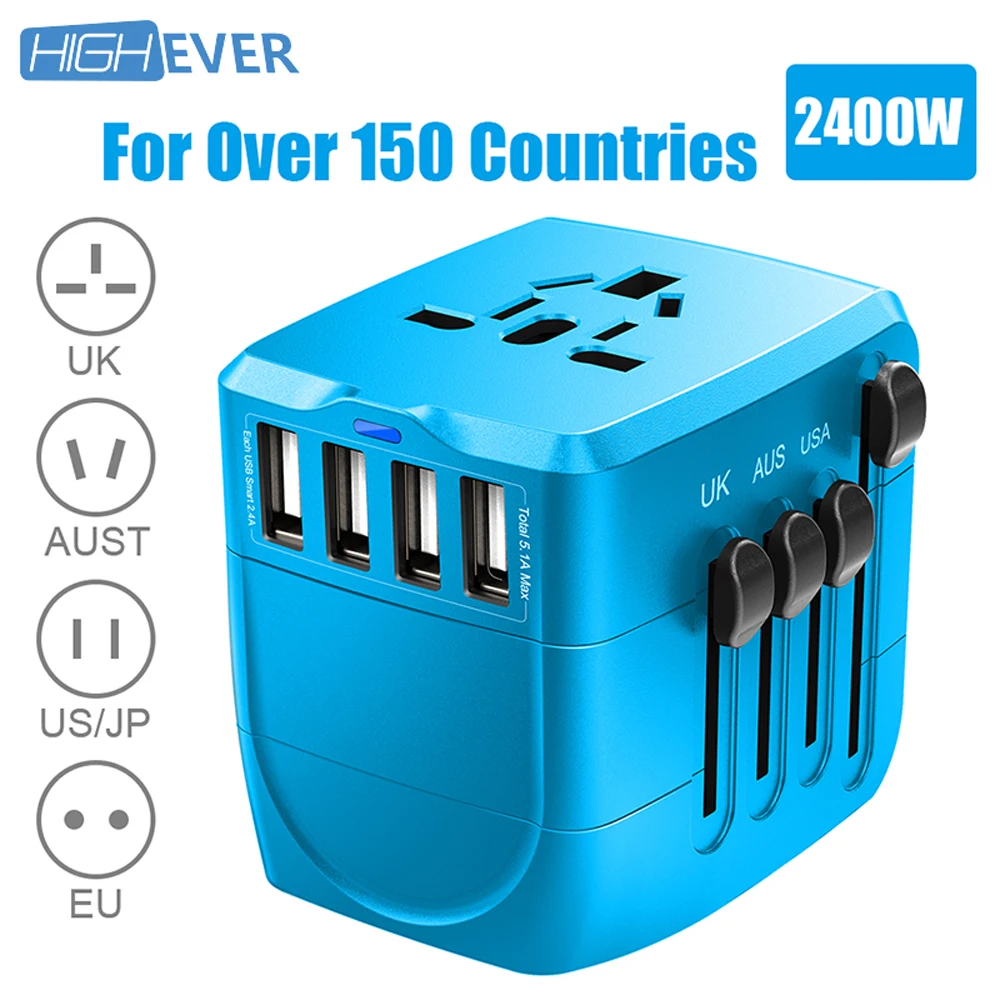Highever 2400 W Международный дорожный Универсальный адаптер питания 4 USB 3 0 настенное