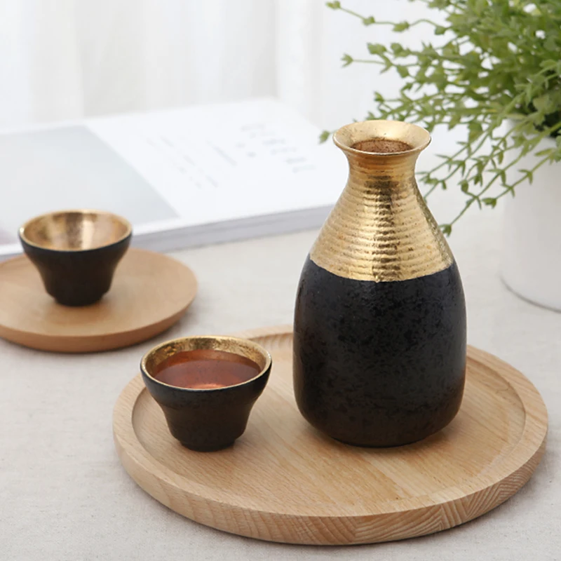 Фото Посуда для вина в японском стиле ручная работа золотой керамический горшок чаша