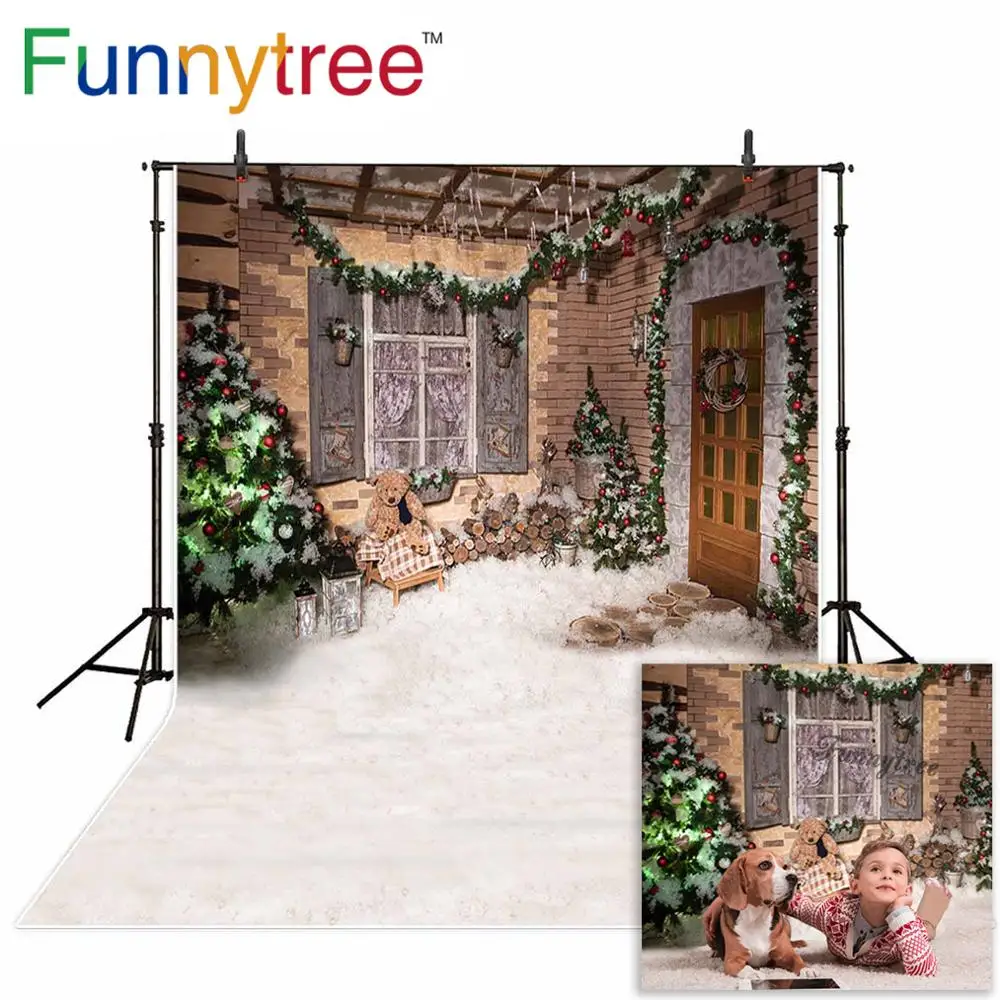 Funnytree фон для фотосъемки снежный зимний дом Рождественская елка вечерние фон для фотосъемки детей на заказ