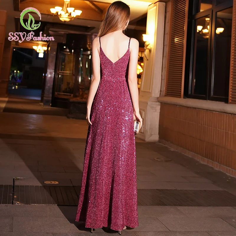 SSYFashion, новинка, распродажа, Сексуальные вечерние платья трапециевидной формы с v-образным вырезом, вечерние платья, вечернее платье, отражающее платье, Robe De Soiree