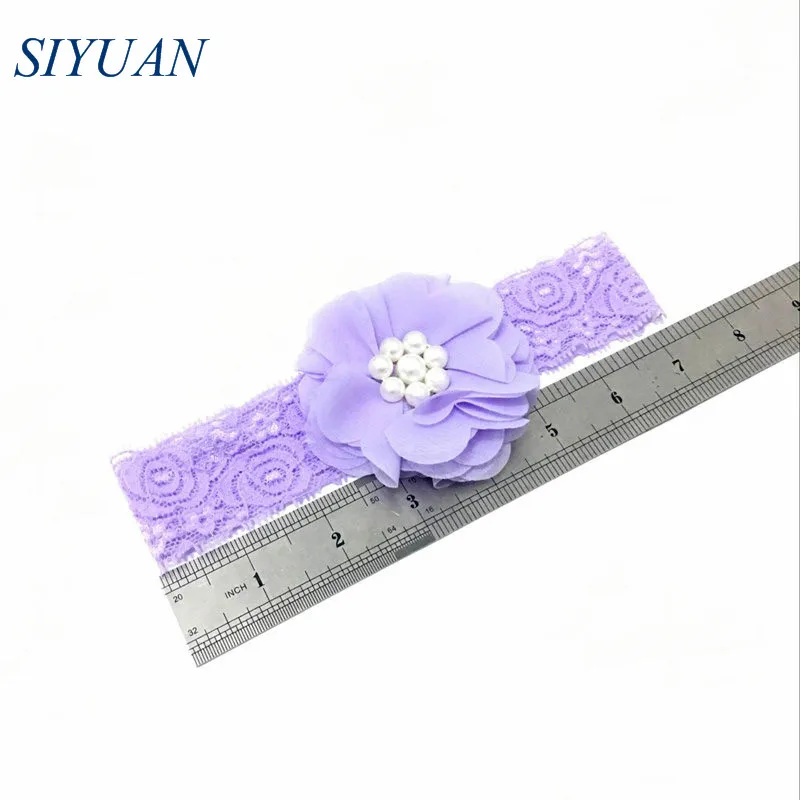 12 шт./лот эластичная Кружевная повязка на голову с 3-дюймовым жемчужным шифоновым