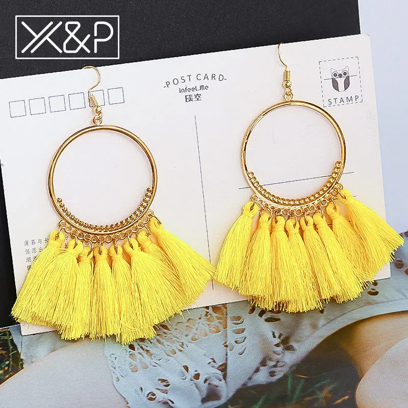 Yellow 5 X& P модные богемные серьги с большими кисточками крупное золото ручной работы Brincos Висячие Подвесные серьги с кисточкой для женщин Za ювелирные изделия - Окраска металла: Yellow 5