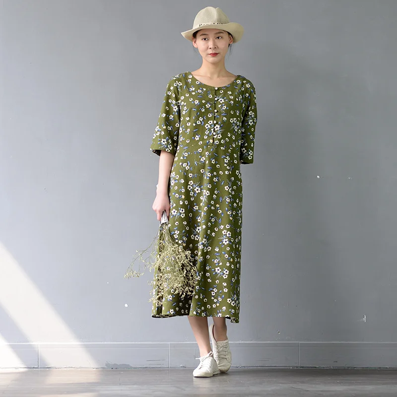 SCUWLINEN Vestidos 2019 Весна Лето Женское Платье Винтаж цветочный принт с коротким рукавом