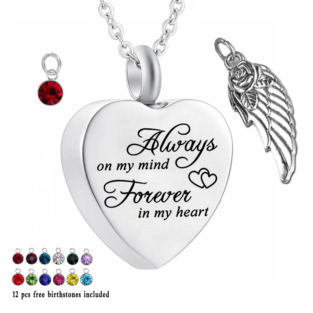 

Forever in my heart 12 Piece Birthstone Crystal Urn Necklace Heart Memorial Keepsake Pendant Ash Cremation Jewelry for Ashes