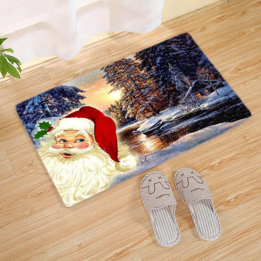Дверной коврик с надписью &quotMerry Christmas&quot фланелевый уличный Санта Клаусом