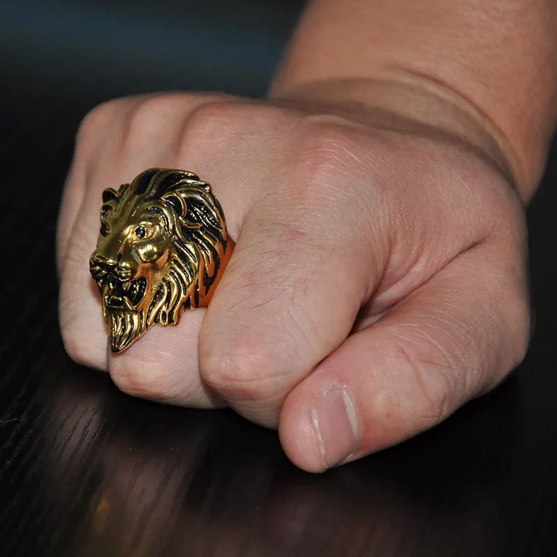 Хип-хоп IP золотые титановые кольца со львом большого размера из нержавеющей