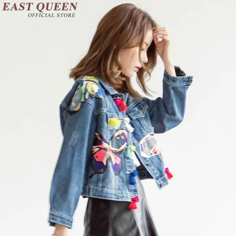 Женская джинсовая куртка с вышивкой Повседневная KK452 S 2018 | одежда