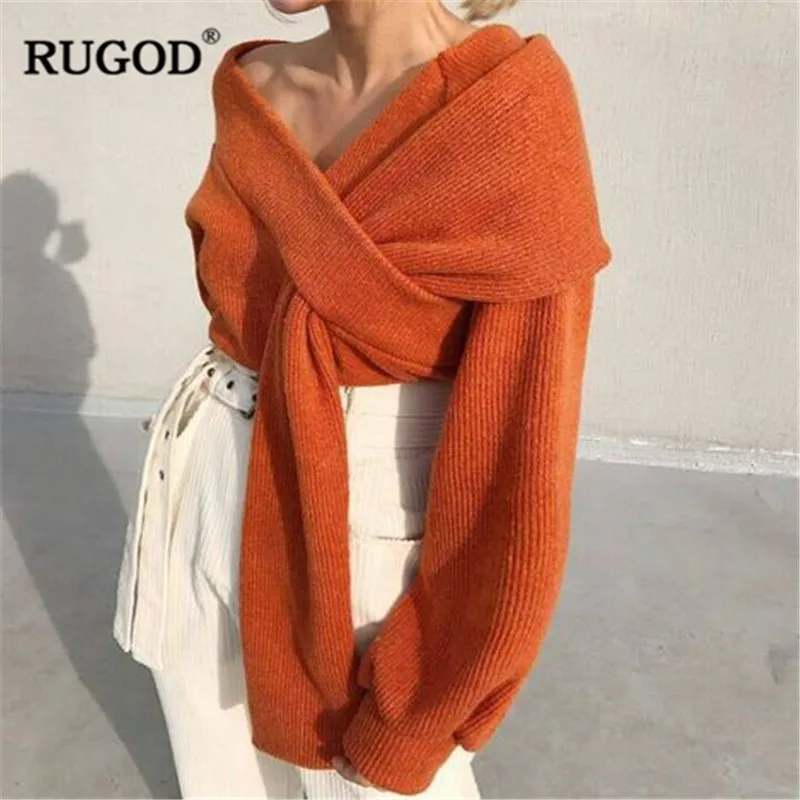 Элегантный пуловер с открытыми плечами RUGOD свитер женские сексуальные