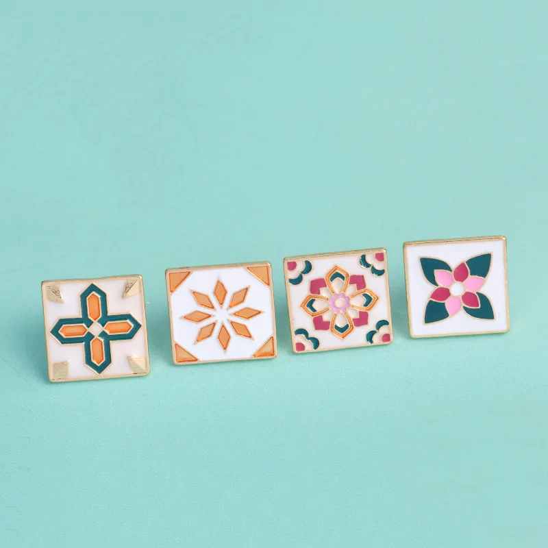 Цветочные квадратные металлические значки новинка 2017 модная брошь Значки для