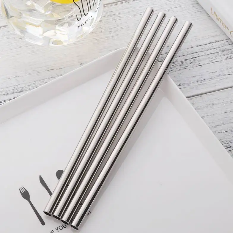 100 Silver straight 100 шт/партия Соломинки из нержавеющей стали+ щеточка для очистки, многоразовая диаметр 8 мм изогнутая металлическая соломинка золото черный Кухня Горячая - Цвет: 100 Silver straight