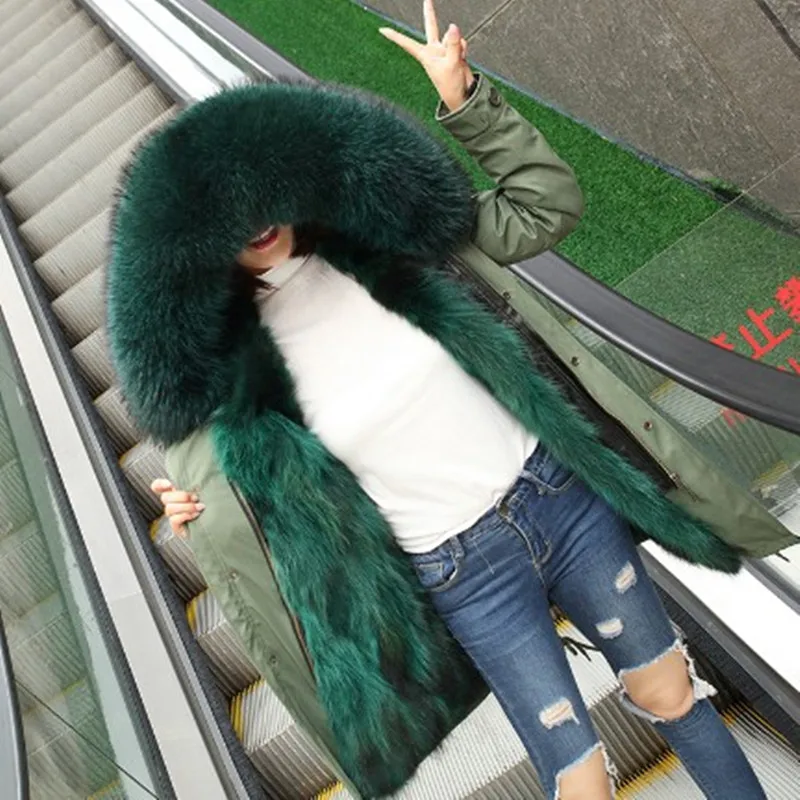 Real Fur Parka For Women Winter Real Fox Fur Lining Coat Raccoon Fur Hoodie Cotton Jacket