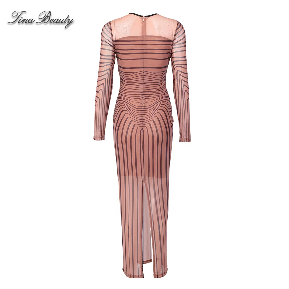 Tina beauty, телесное, Ким Кардашьян, прозрачное, оптическое, иллюзионное платье, с длинным рукавом, из прозрачной сетки, Vestido Verano,, сексуальное, горячее предложение