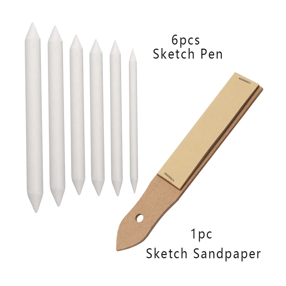 6 шт. Кисточка для растушевки чернил, бумага для рисования, бумажная наждачка, заточка карандаша.