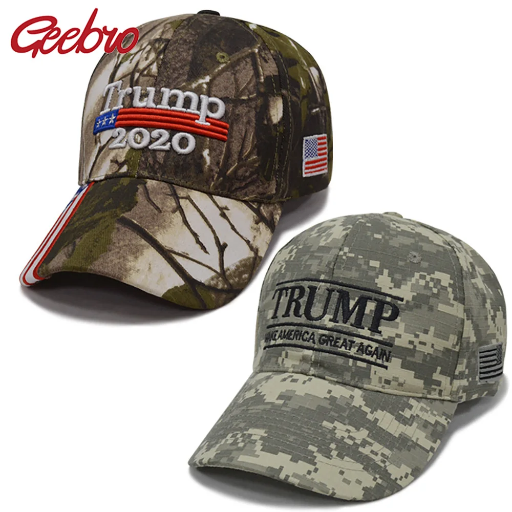Geebro Make America Great Again Embroidery USA Flag Donald Trump Hat Cotton Baseball cap Outdoor Camouflage Military cap