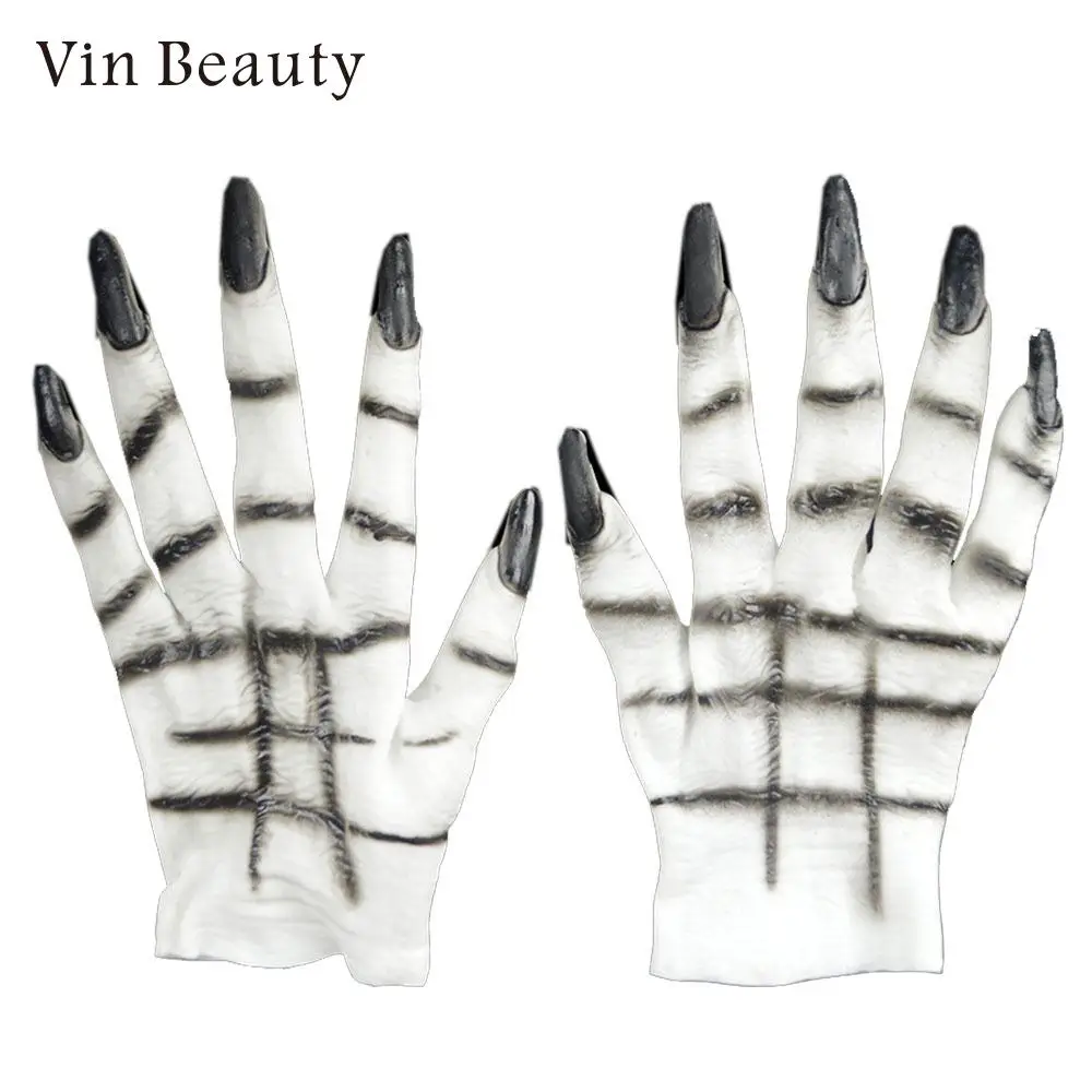 Death Gloves Skeleton Ghoul Hand Terrible Creepy Cosplay White and Black Witch Decor Spider Halloween |
