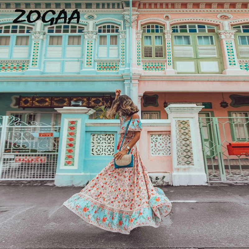 ZOGAA богемное женское летнее длинное платье женские элегантные Цветочный принт