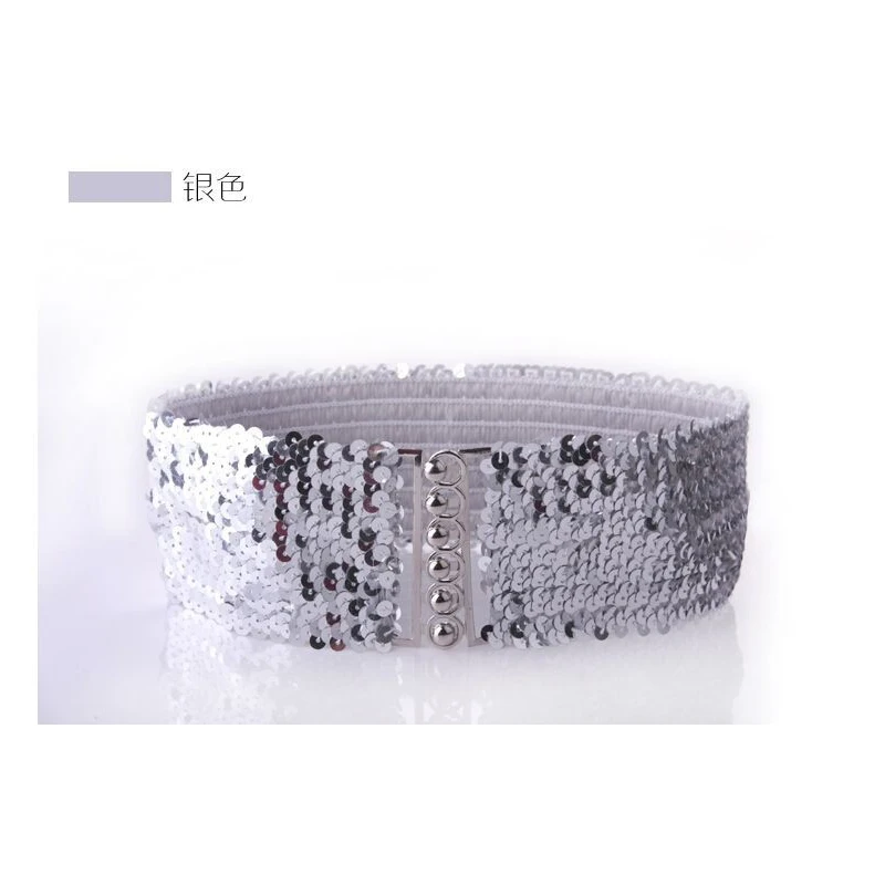 Широкий эластичный пояс для женщин блестящий Блестящий ремень с блестками