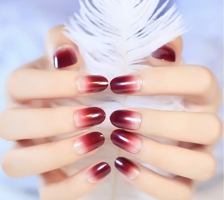 Новые красные блестящие искусственные ногти для маникюра длинные дизайнерские