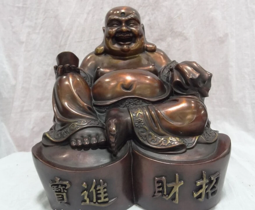song voge gem S3002 12&quot China Pure Bronze Buddhism Happy Laughing Maitreya Buddha Statue Monkey Bag | Дом и сад