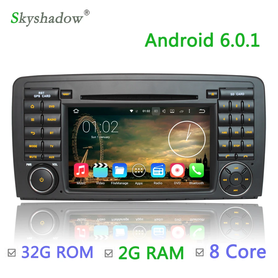 8 core Octa Ядро 2 Г RAM Android 6.0.1 Dvd-плеер Автомобиля RDS Радио GPS Навигация Для Benz R Class W251 R280