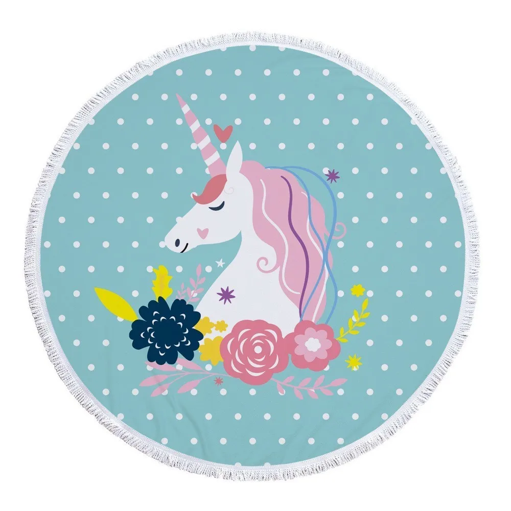 Style 9 Серия Dream Unicorn, круглое пляжное полотенце розового цвета с большими кругами и кисточками, банное полотенце из микрофибры, летний Коврик для йоги, гобелен, плотная махровая ткань - Цвет: Style 9