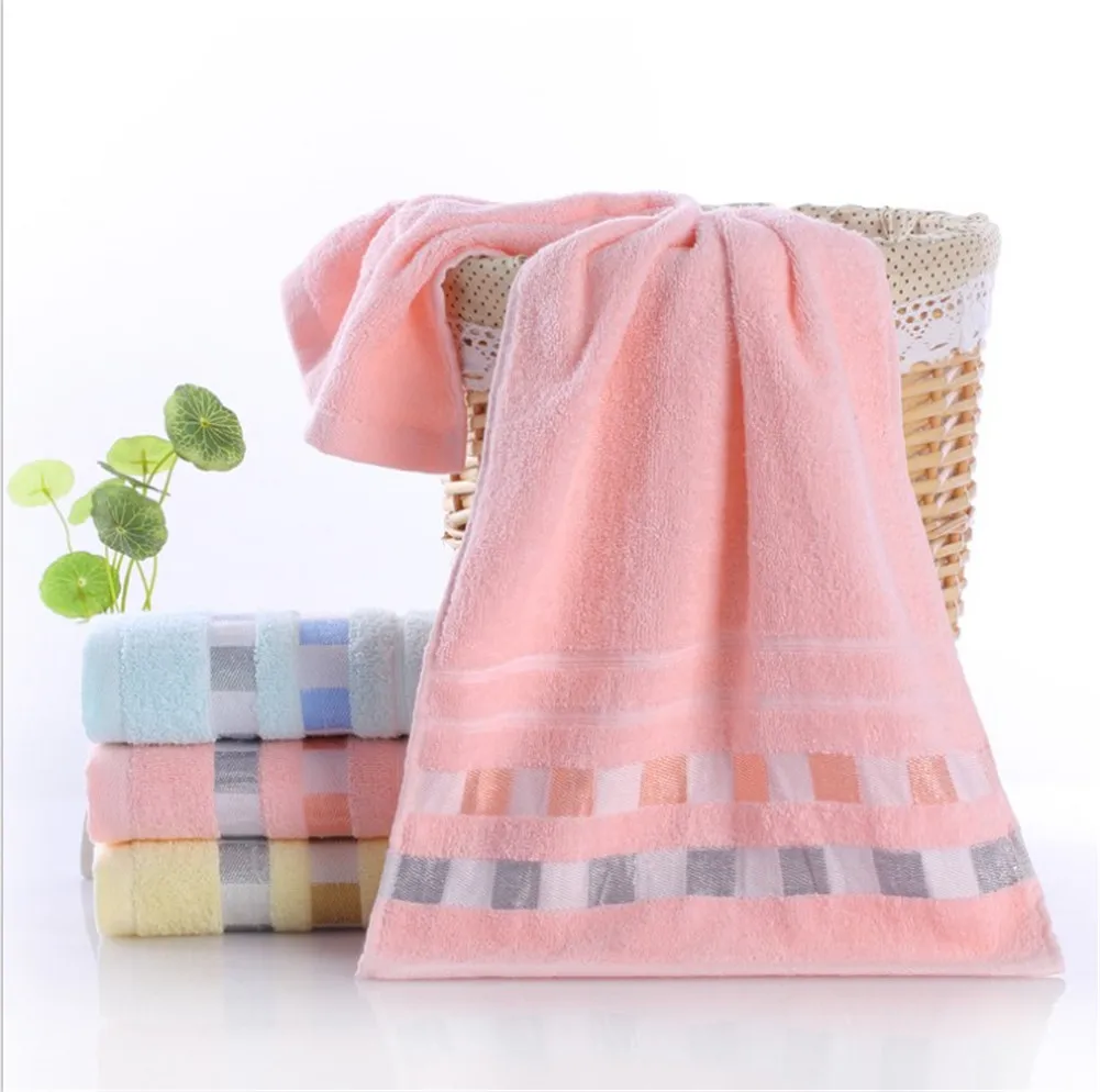 Розовый Cotton Plaid Printed Bath Towel Beach Towel For Adults Fast Drying Soft 17 Colors Thick High Absorbent Antibacterial - Цвет: Розовый