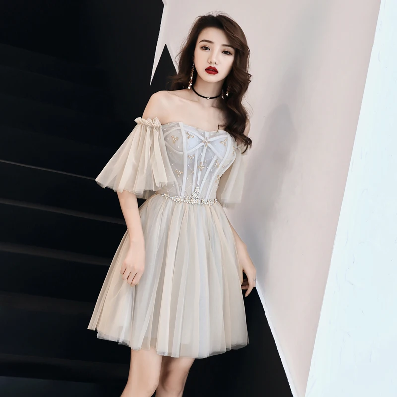 Женское коктейльное платье SSYFashion элегантное Короткое бальное цвета шампанского