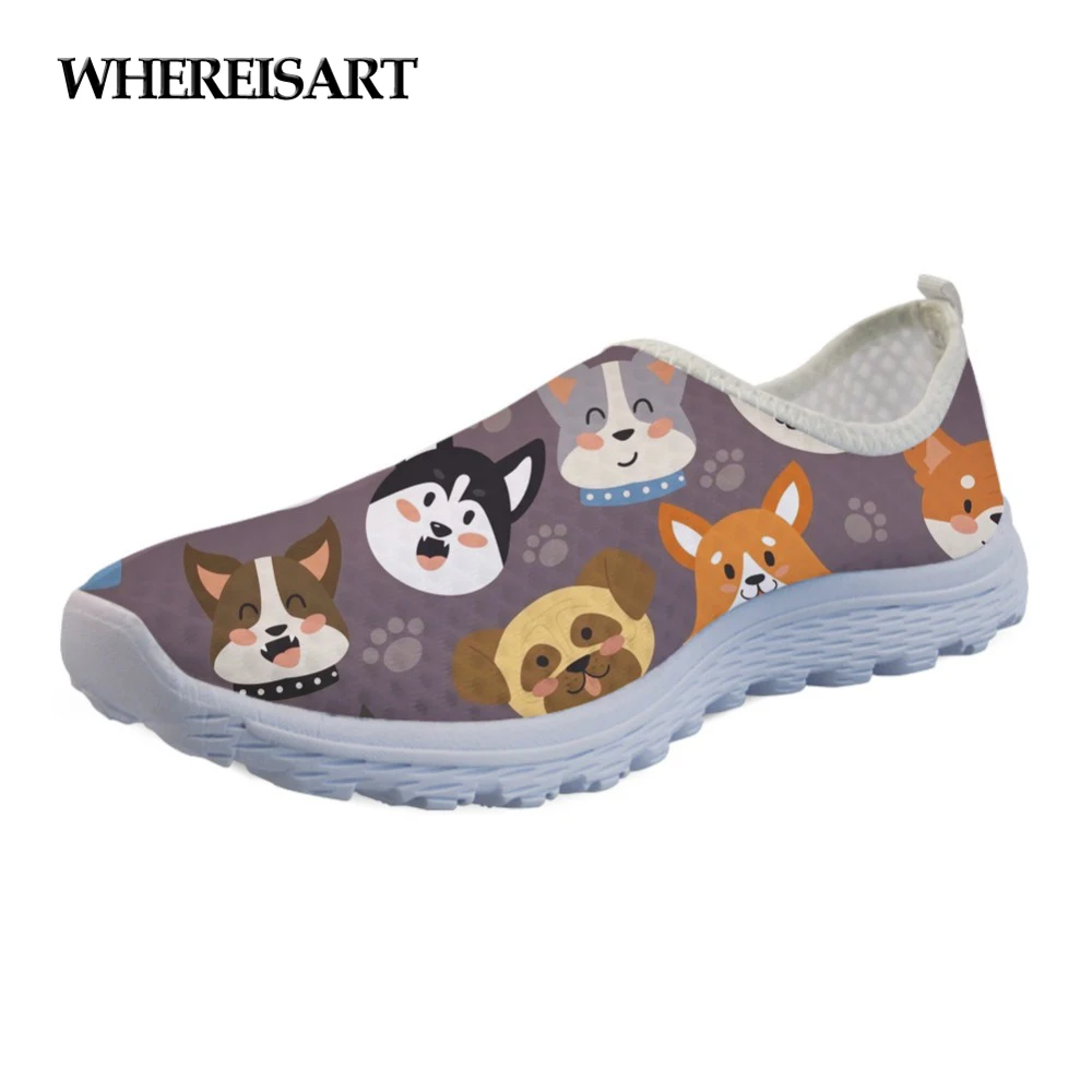 WHEREISART/Милая женская обувь на плоской подошве с изображением животных собак кошек