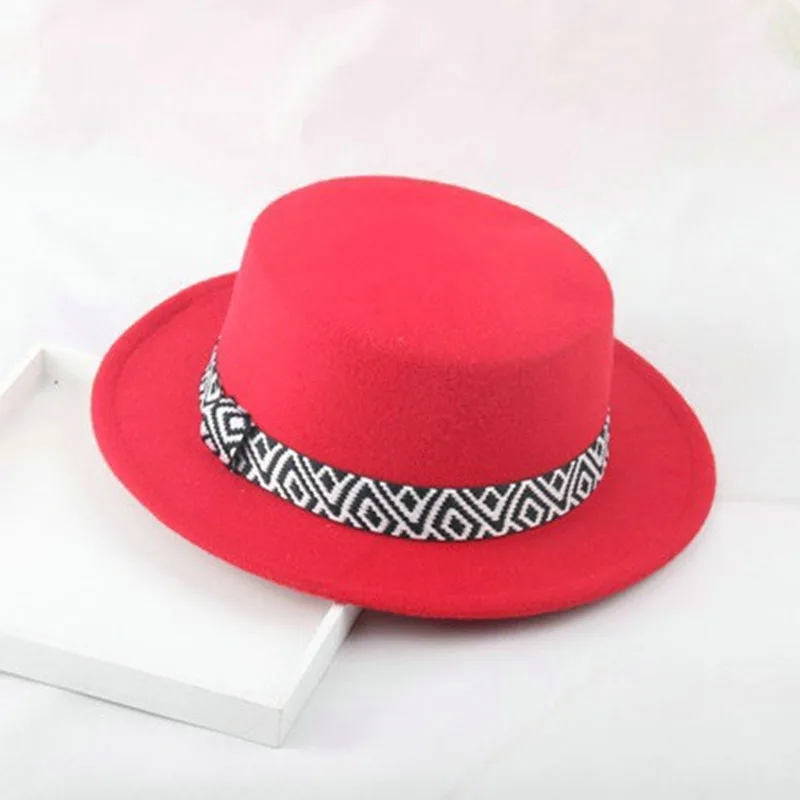 Новый стиль детская взрослая мужчина женщина осенняя зимняя шерстяная шляпа с облегченной английской ретро джазовой полоской с плоской вершиной 3мз3 он.
