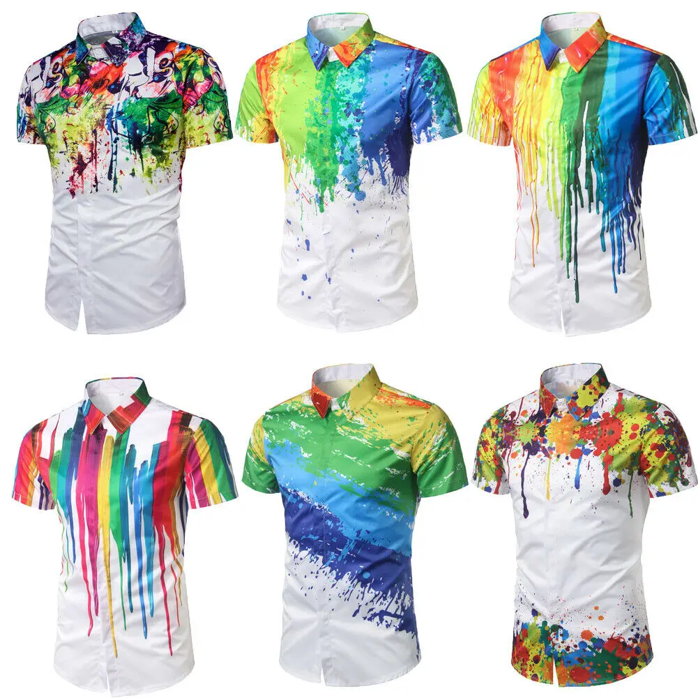 Мужская пляжная рубашка большого размера с отложным воротником разноцветная