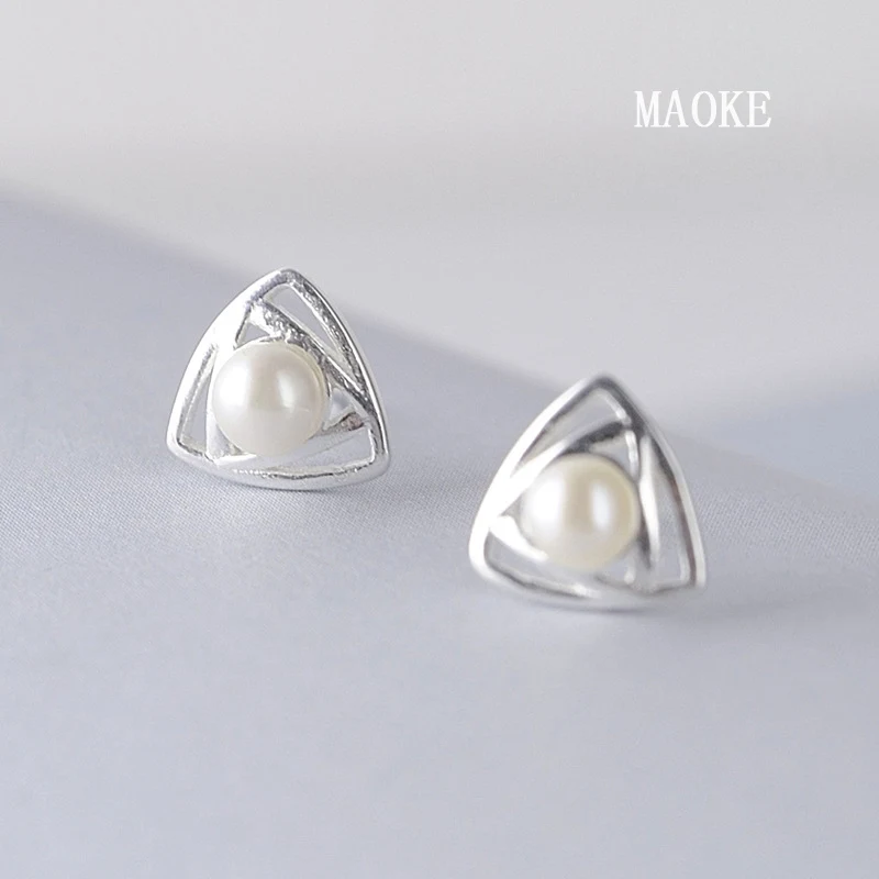Акции треугольные геометрические натуральные жемчужные корейские серьги 925 SV