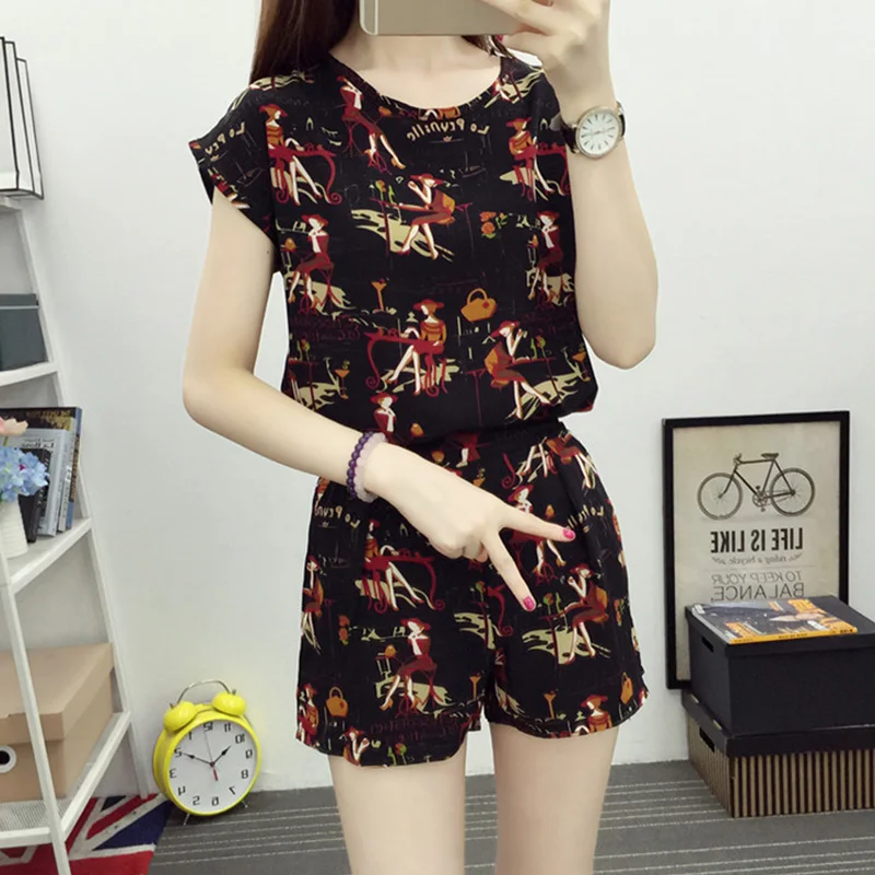 2 шт./компл. летний костюм с короткими рукавами Топы Шорты свободного кроя круглым