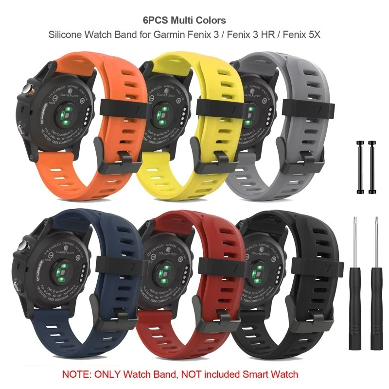 Мягкий силиконовый ремешок для часов 6 шт. с коннектором и отверткой Garmin Fenix 3/3 HR/ 5X