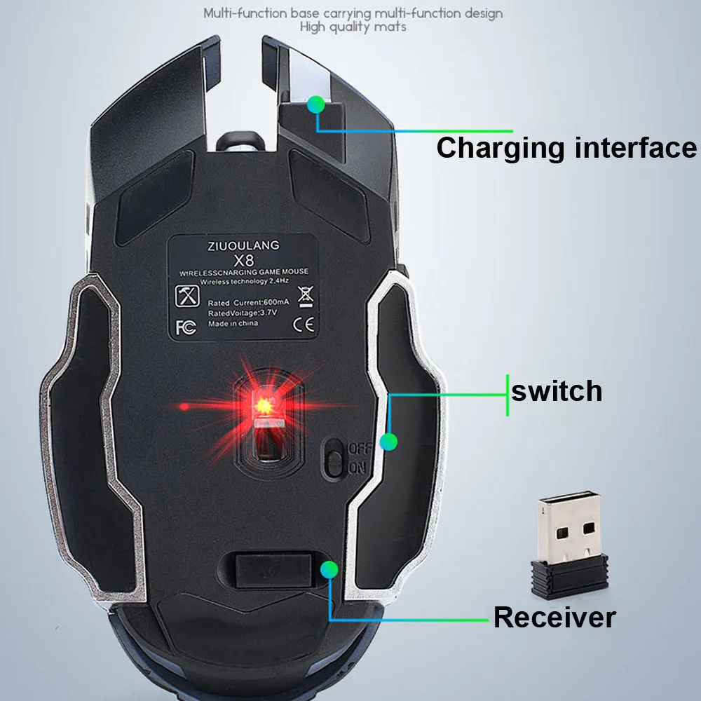 Opto-electronic USB оптическая перезаряжаемая X8 беспроводная Бесшумная LED подсветка