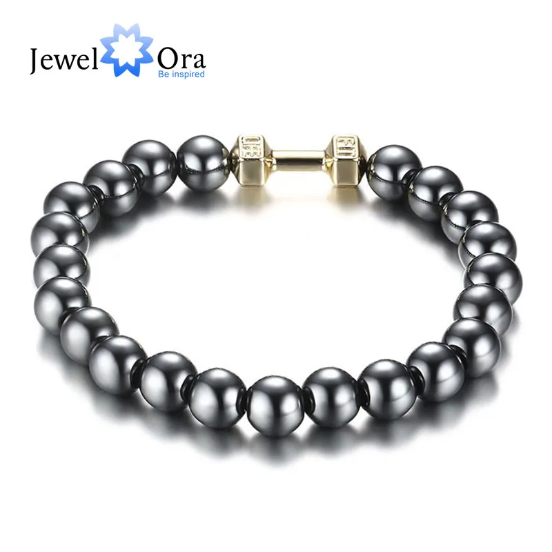 196 мм Сплав Бусины в виде гантелей браслет модный серый гематит мужской и подарок