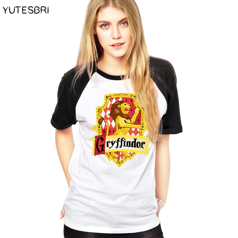 Футболка женская Волшебная школа Слизерин/Hufflepuff/Ravenclaw/Gryffindor College badge blusa хлопковая